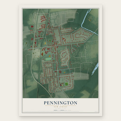 Pennington, New Jersey map print, the full design