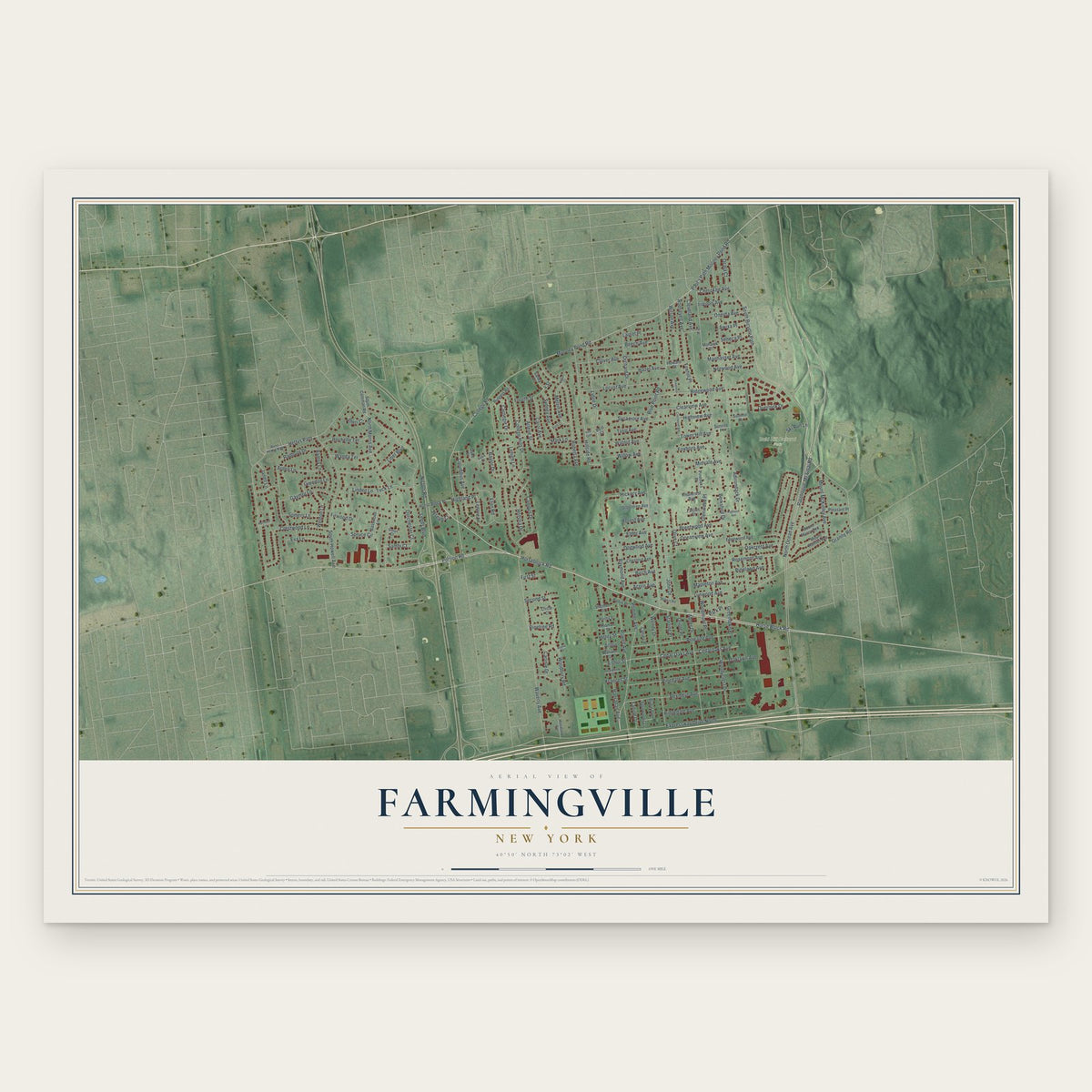 Farmingville, New York map print, the full design