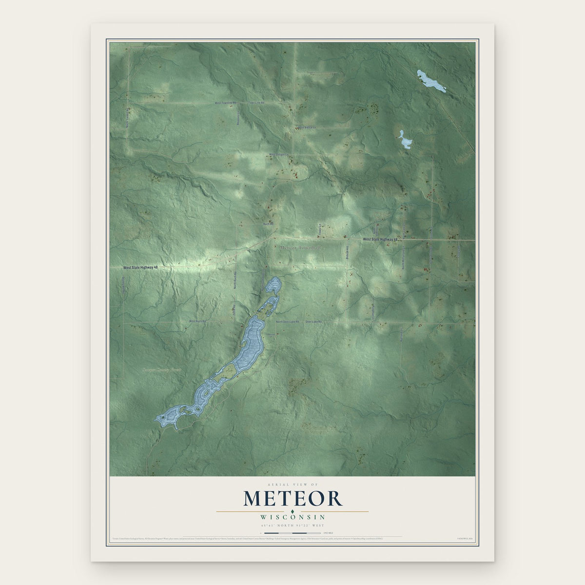 Meteor, Wisconsin map print, the full design