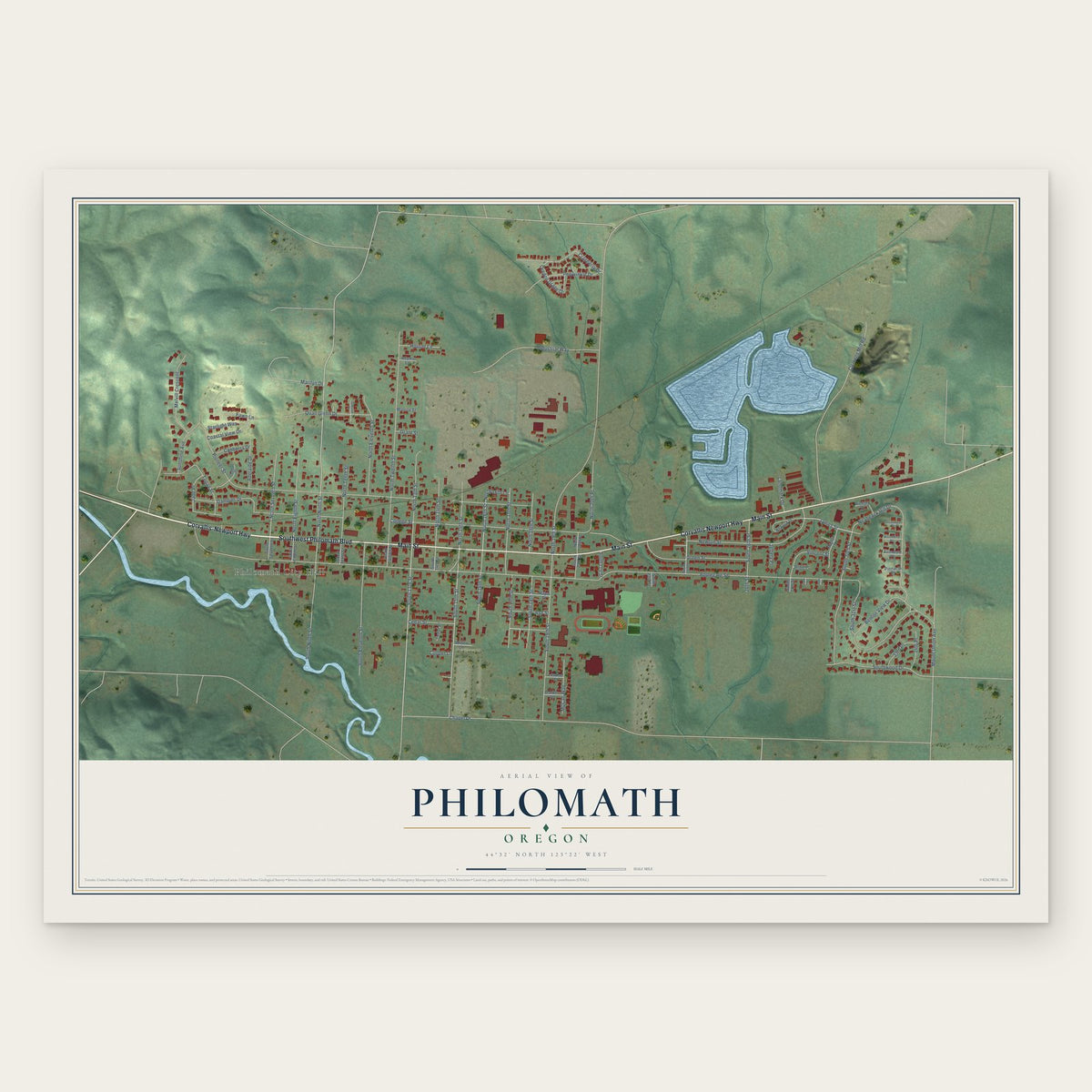 Philomath, Oregon map print, the full design