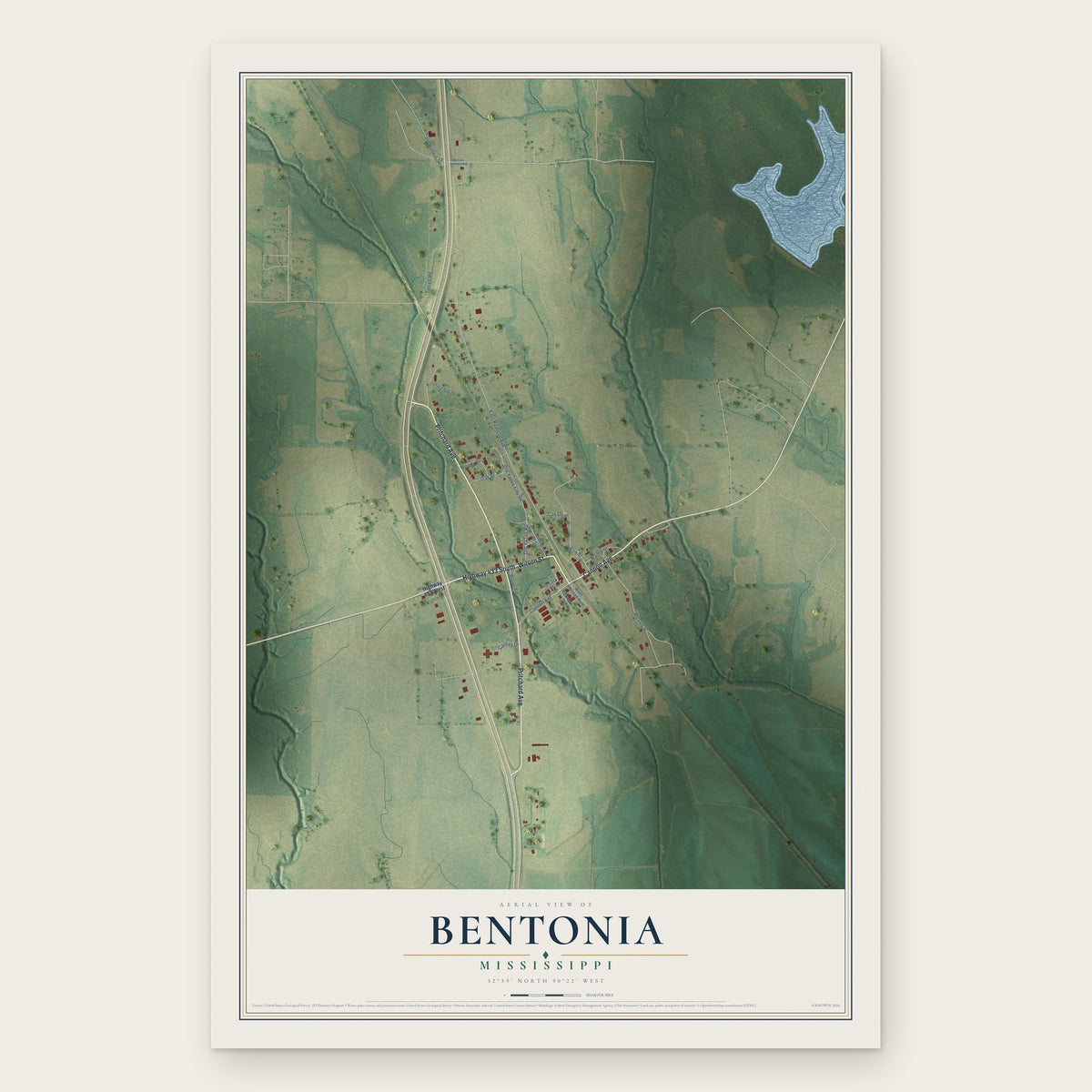 Bentonia, Mississippi map print, the full design