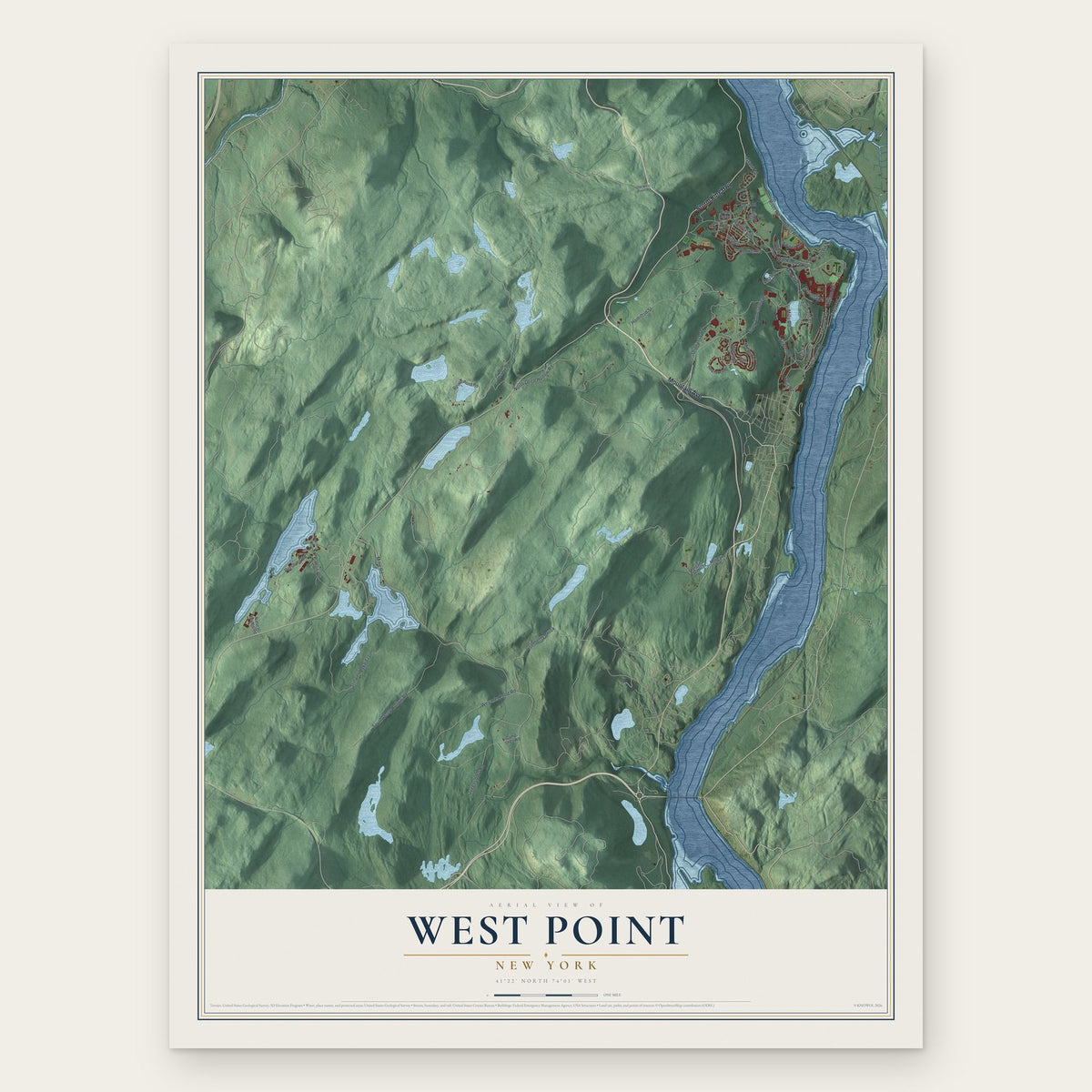 West Point, New York map print, the full design