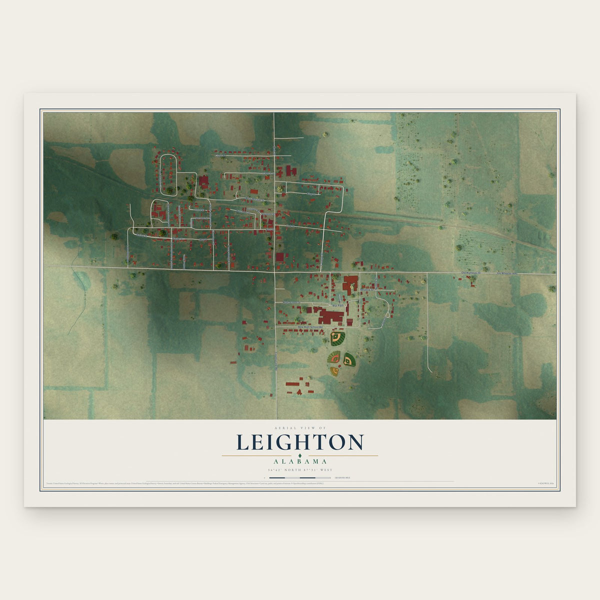 Leighton, Alabama map print, the full design