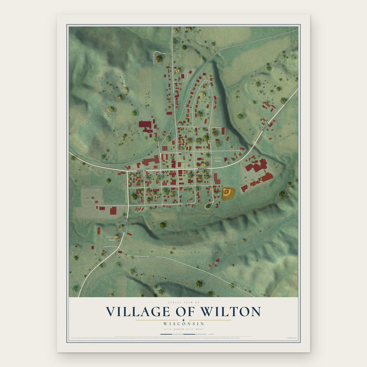 Wilton, Wisconsin map print, the full design