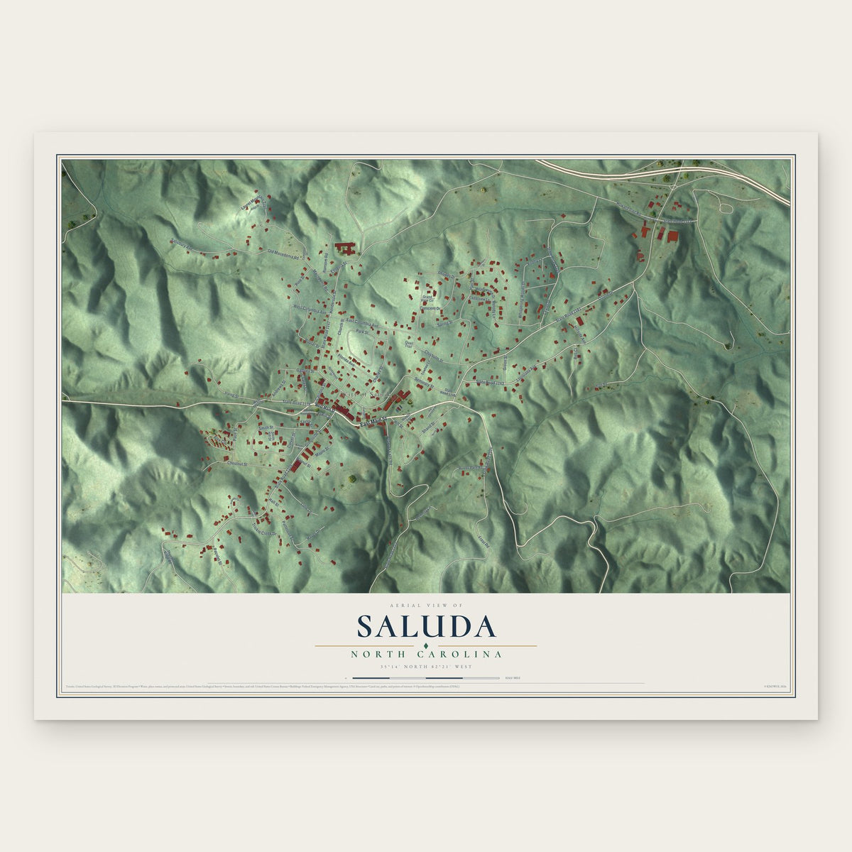 Saluda, North Carolina map print, the full design