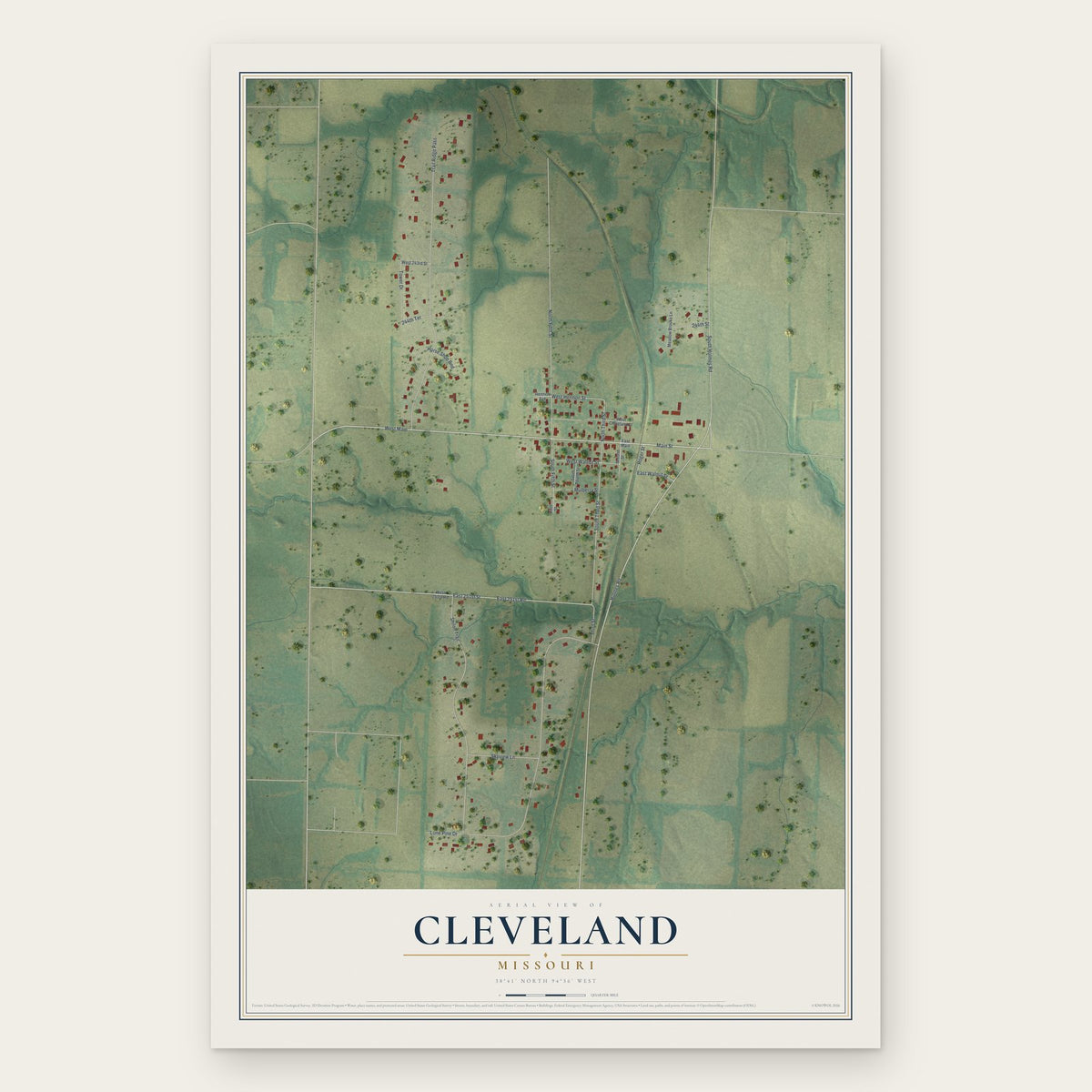 Cleveland, Missouri map print, the full design