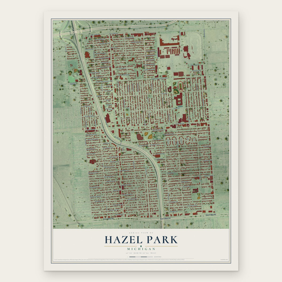Hazel Park, Michigan map print, the full design