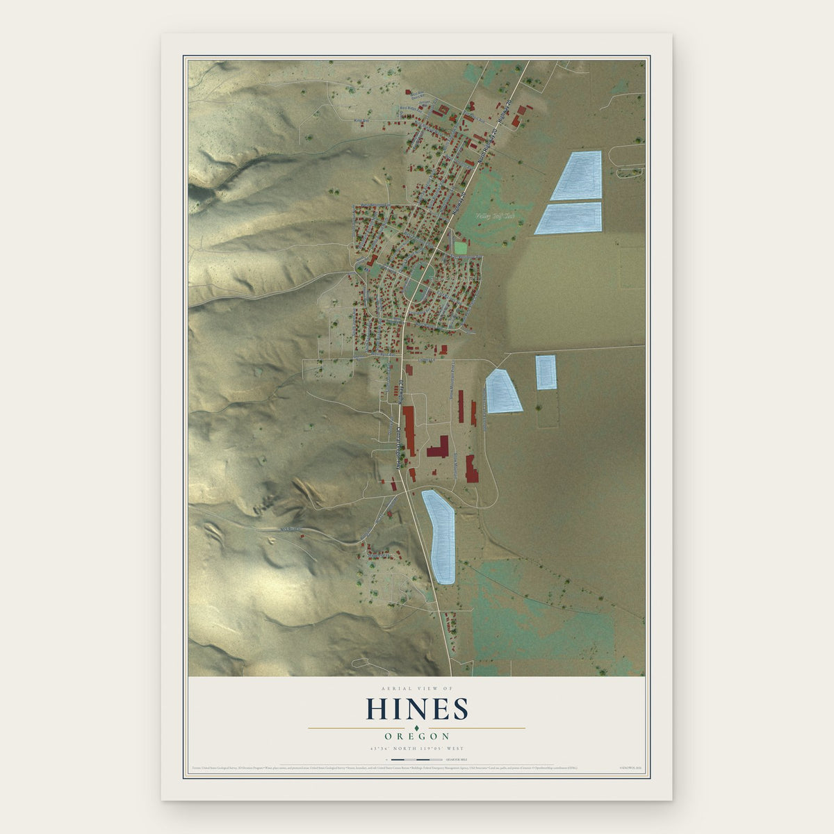 Hines, Oregon map print, the full design