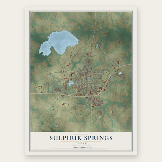 Sulphur Springs, Texas map print, the full design