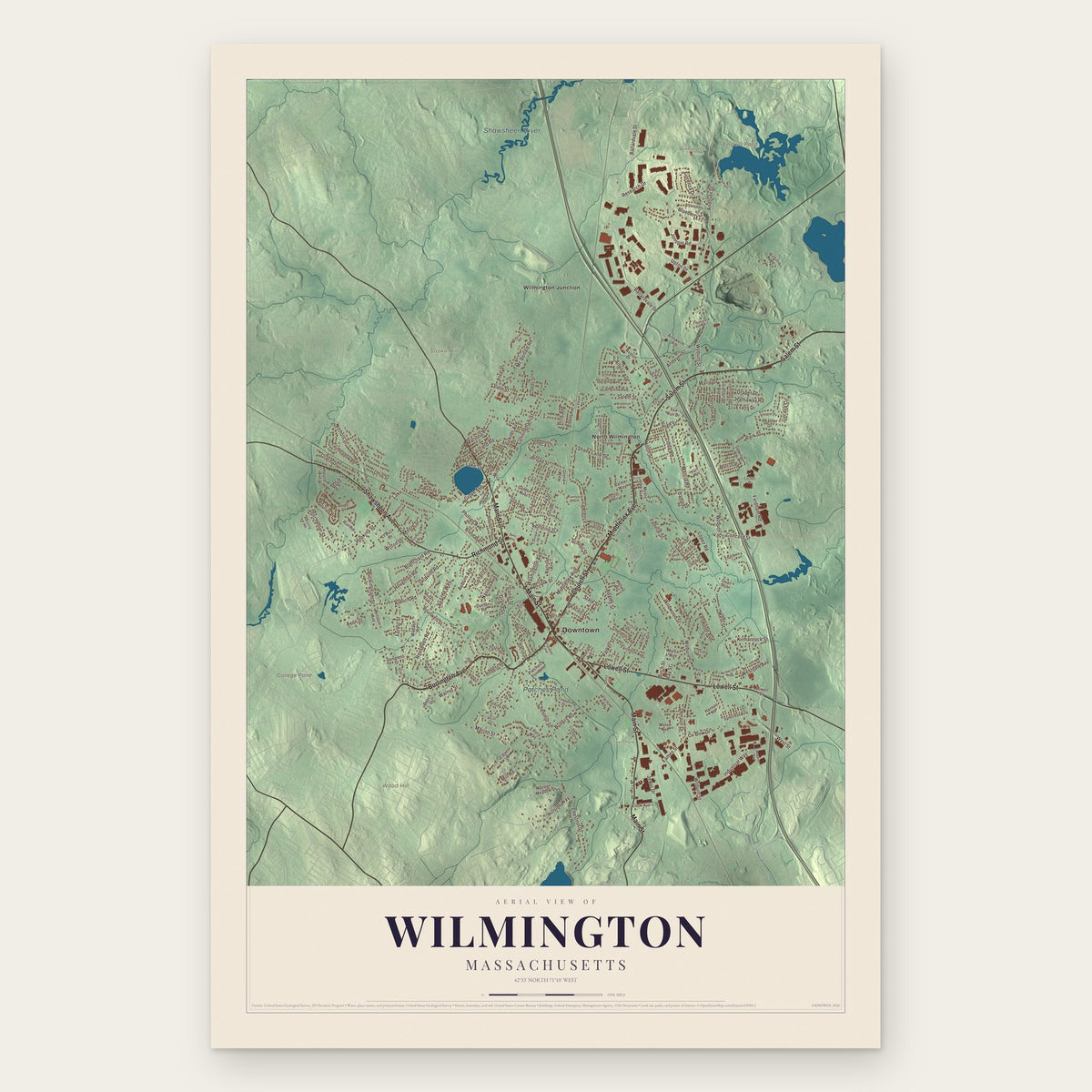 Wilmington, Massachusetts map print, the full design