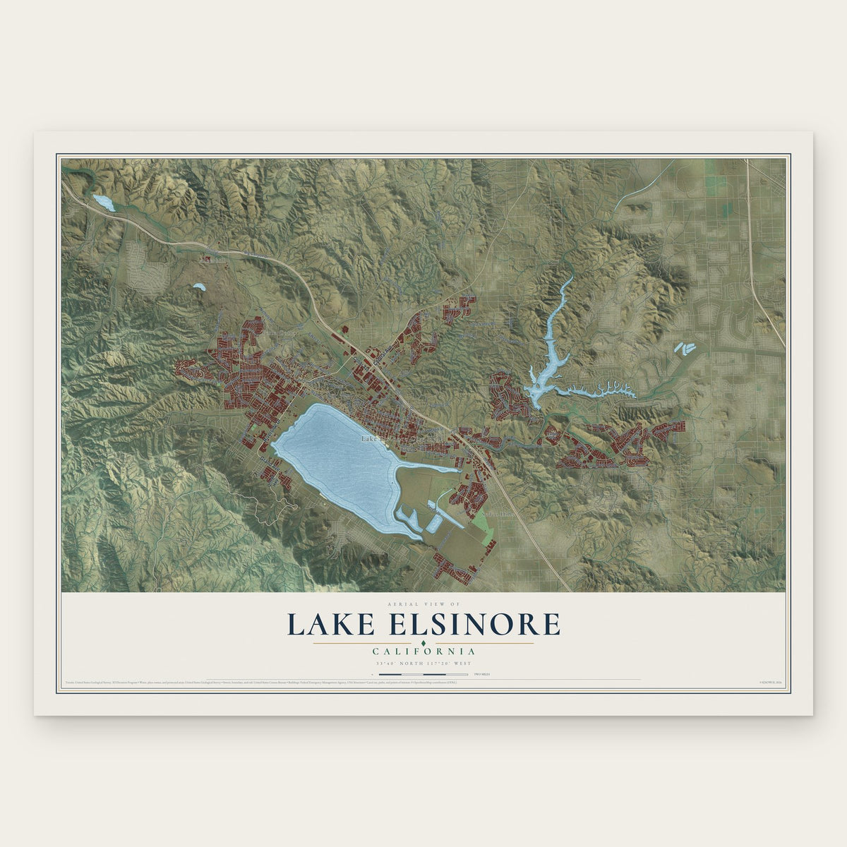 Lake Elsinore, California map print, the full design
