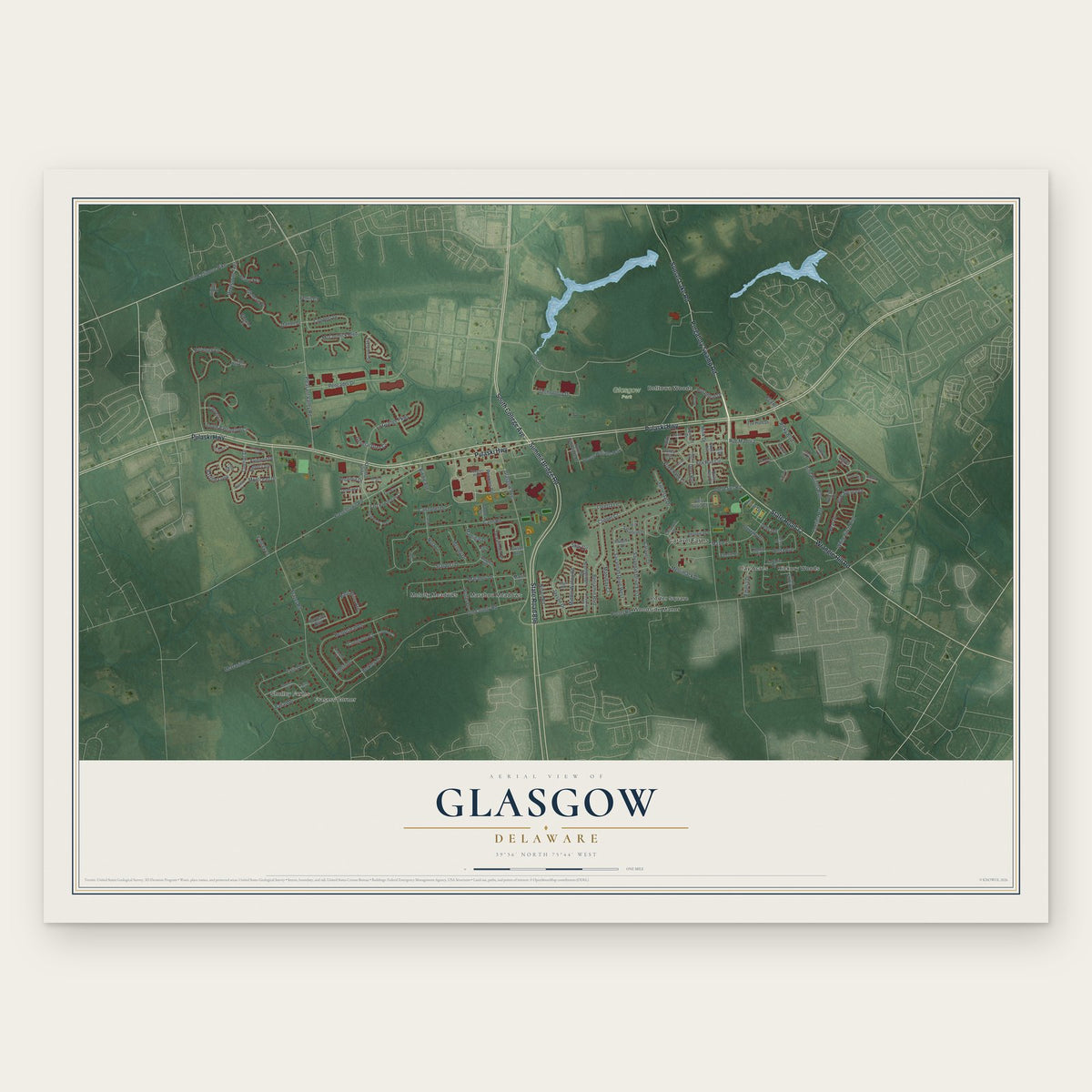 Glasgow, Delaware map print, the full design