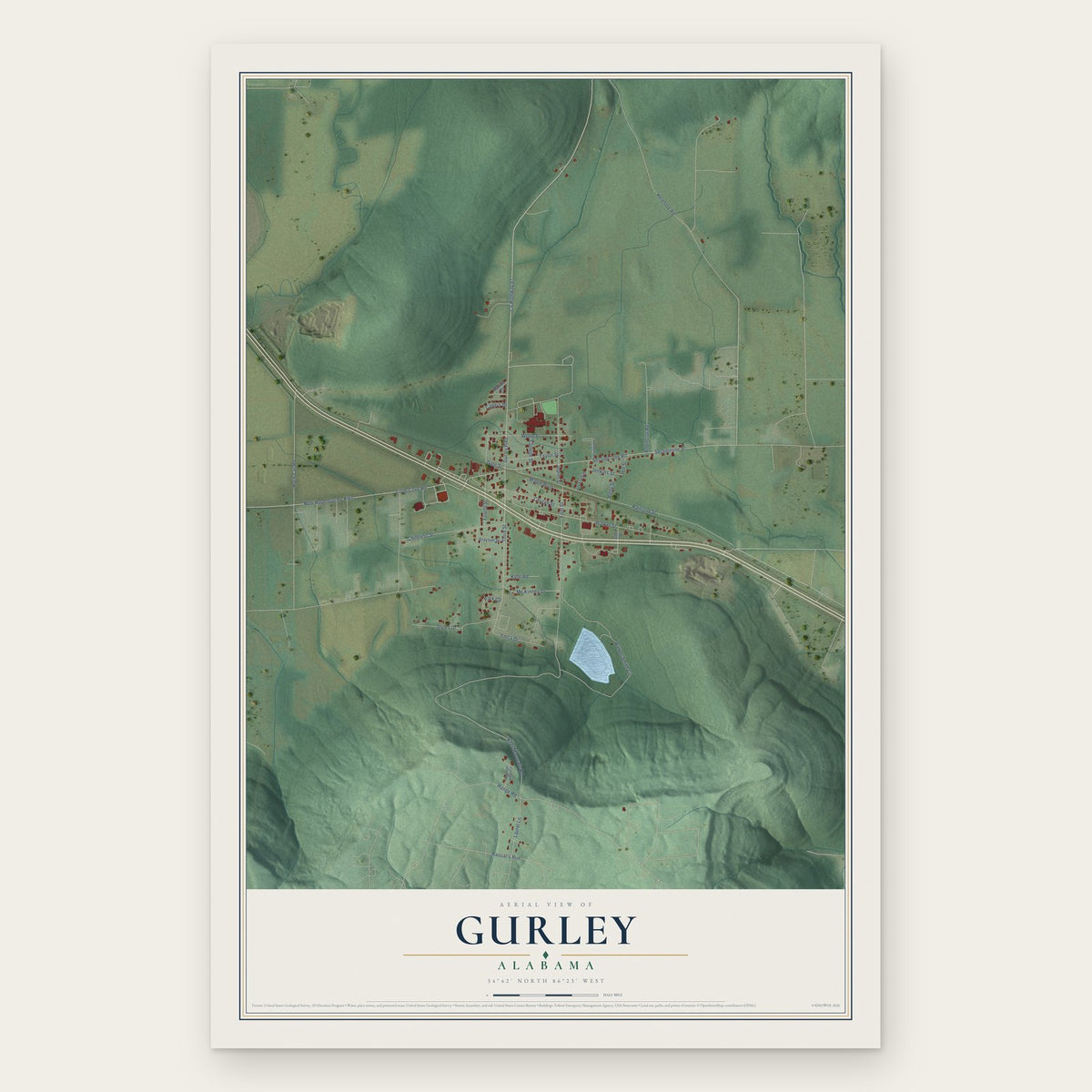 Gurley, Alabama map print, the full design