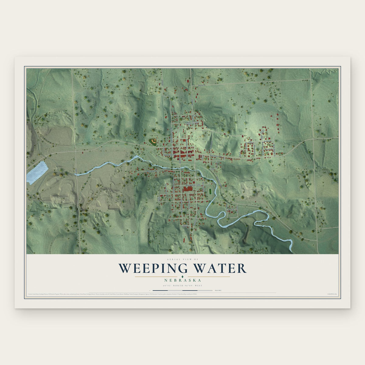 Weeping Water, Nebraska map print, the full design