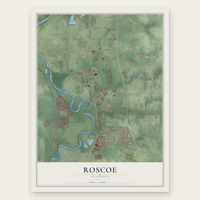 Roscoe, Illinois map print, the full design