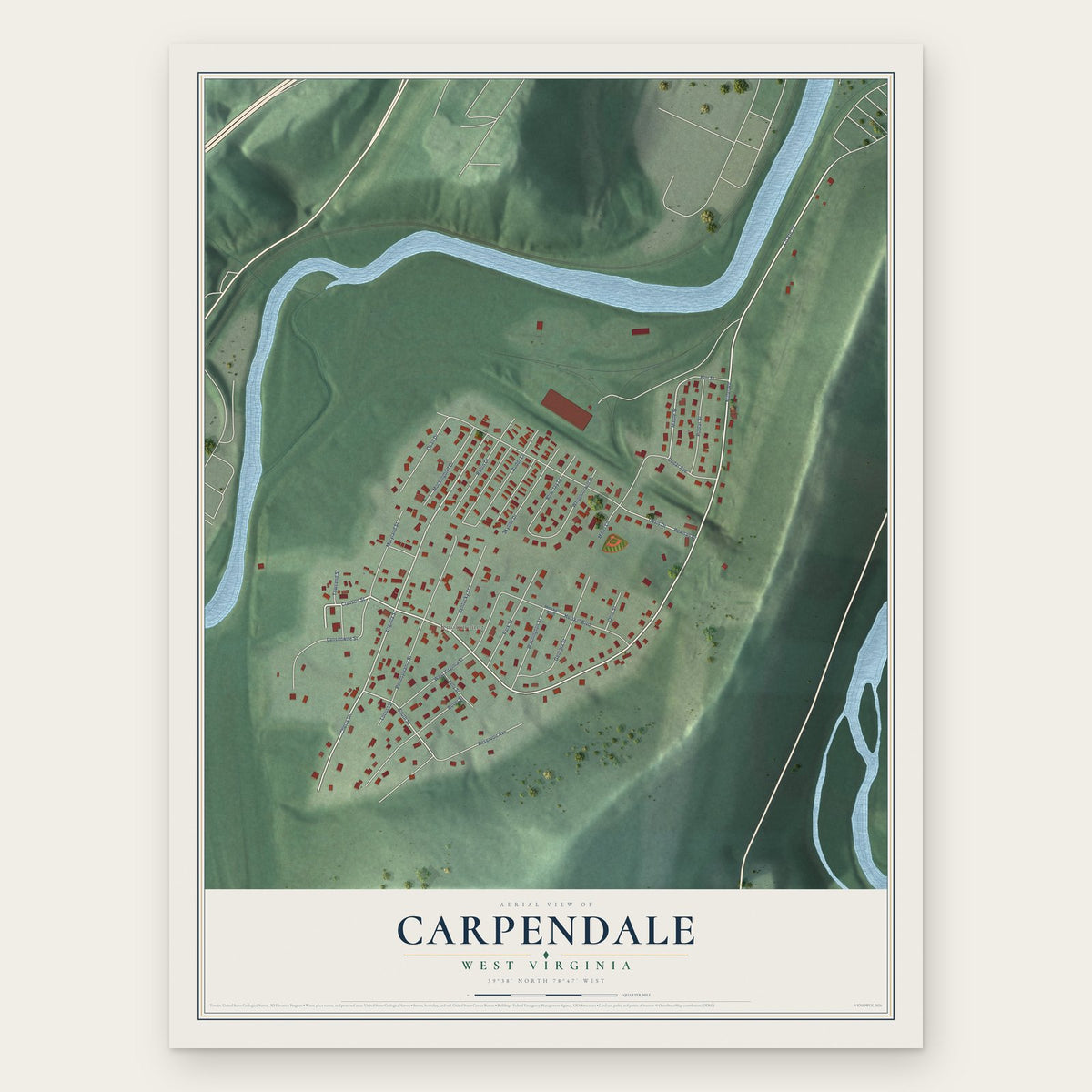 Carpendale, West Virginia map print, the full design