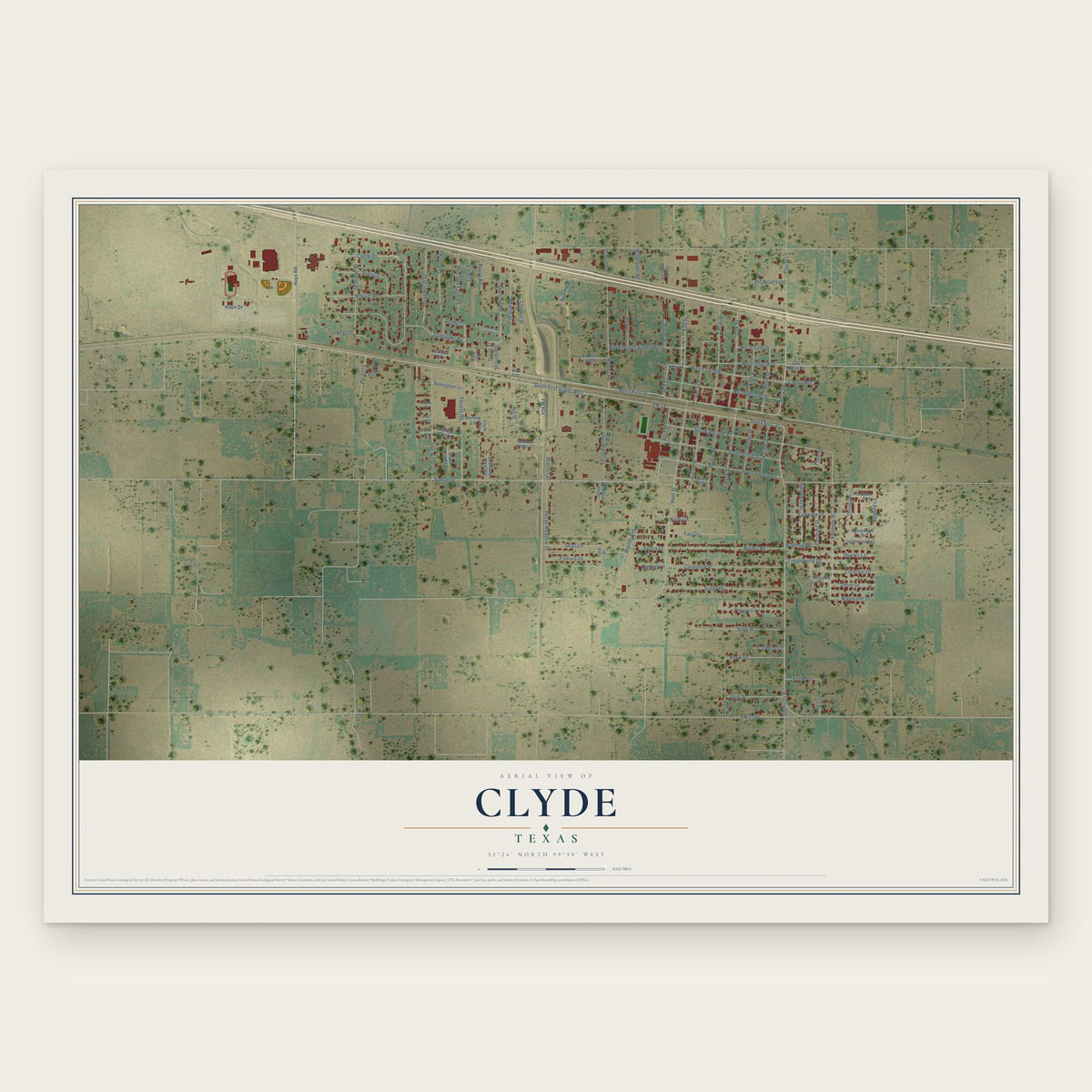 Clyde, Texas map print, the full design