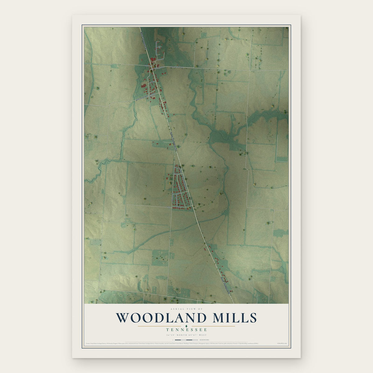 Woodland Mills, Tennessee map print, the full design