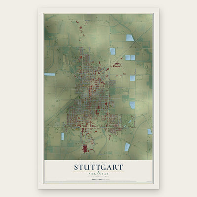 Stuttgart, Arkansas map print, the full design