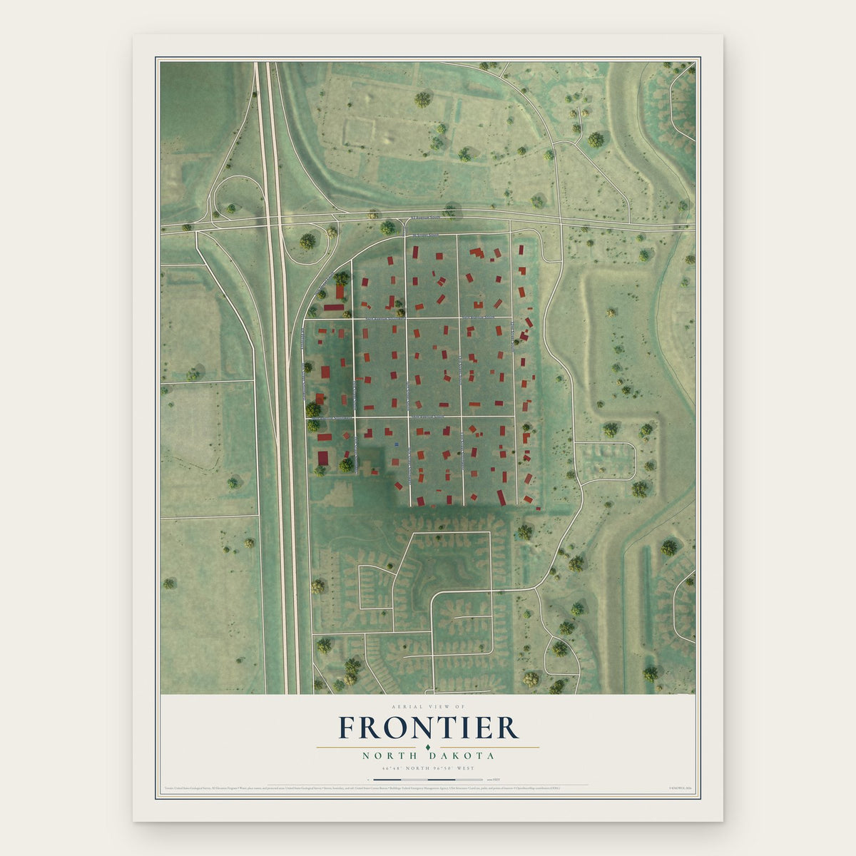Frontier, North Dakota map print, the full design