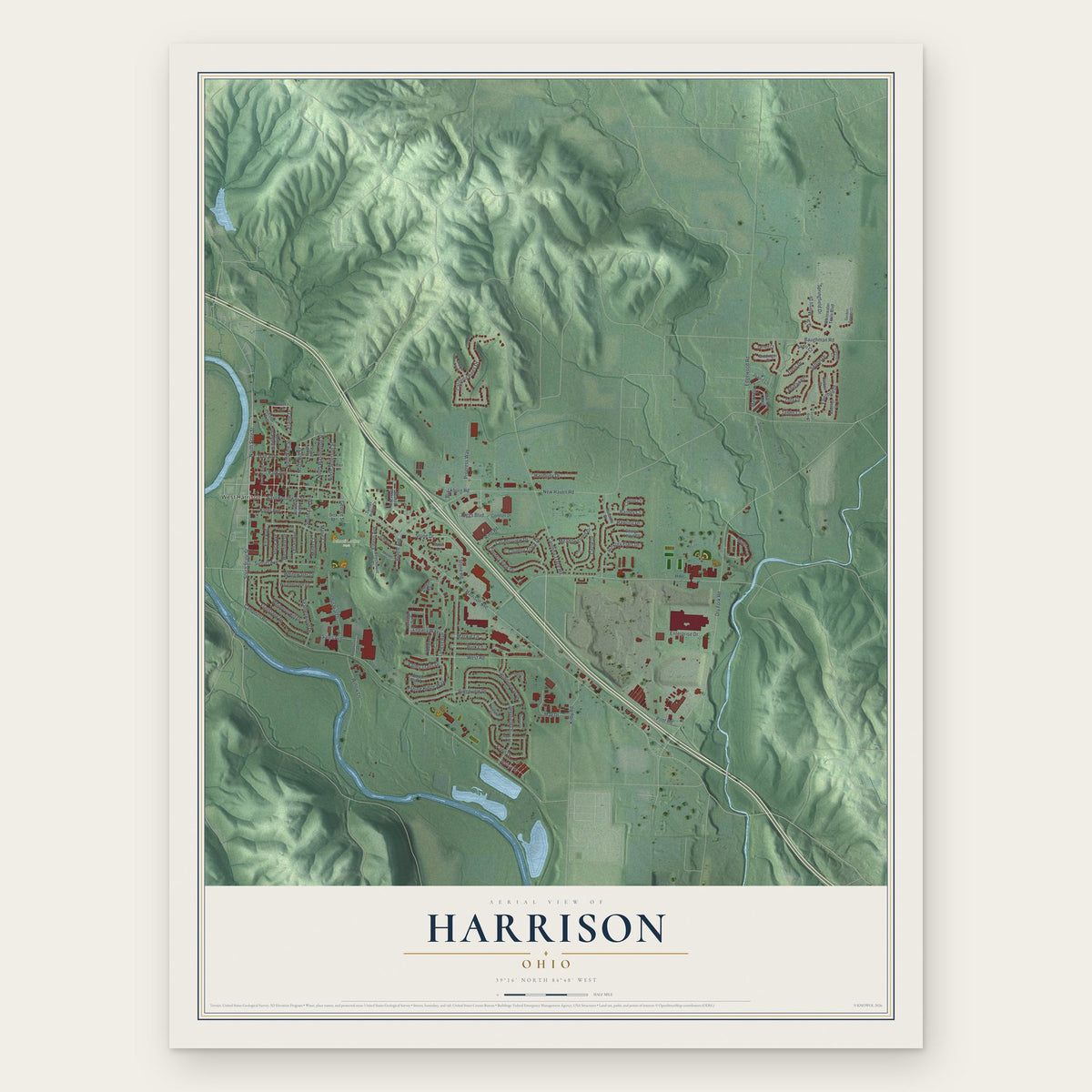 Harrison, Ohio map print, the full design