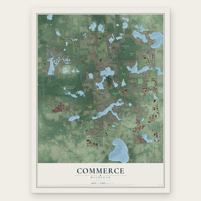 Commerce, Michigan map print, the full design