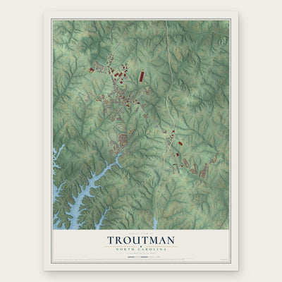 Troutman, North Carolina map print, the full design