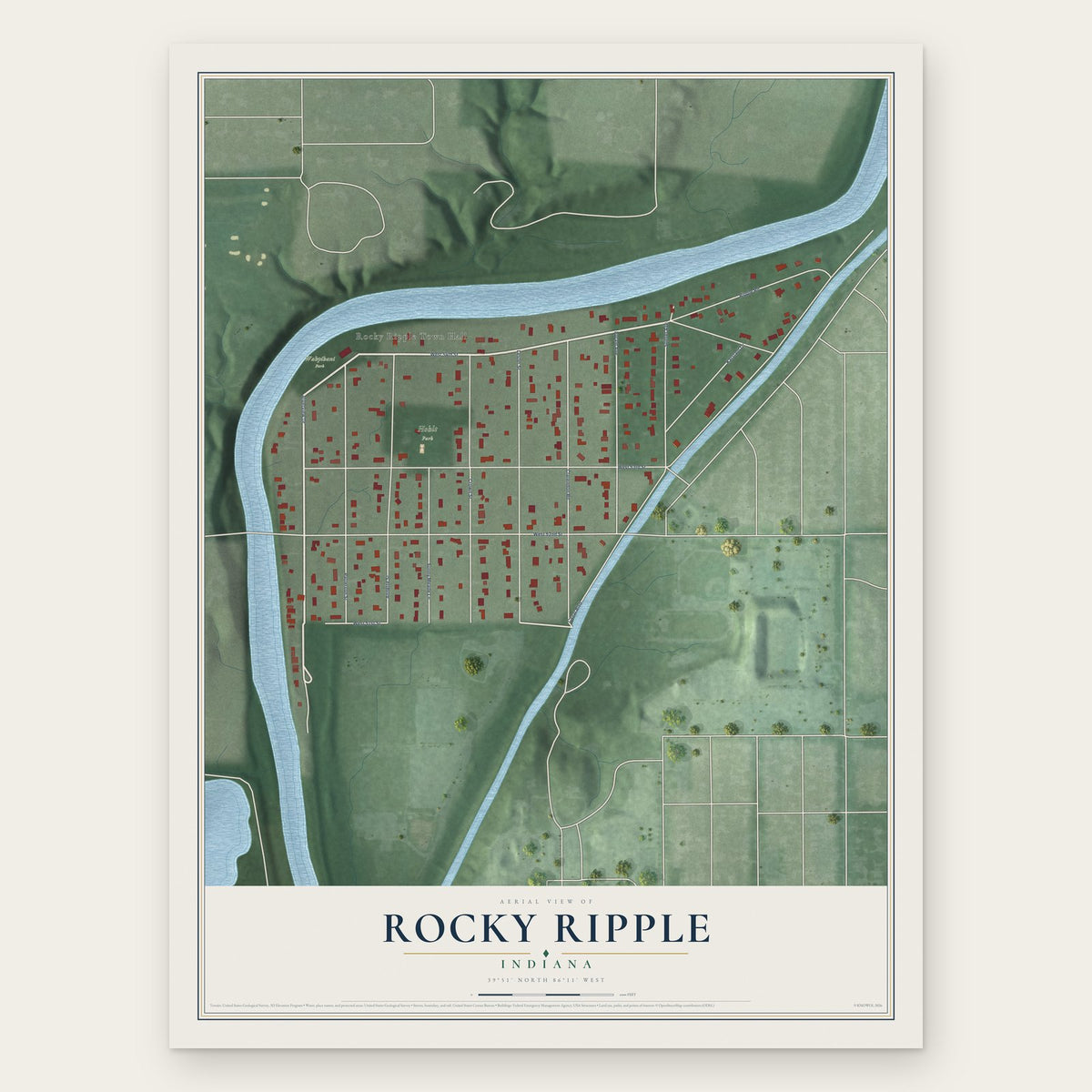 Rocky Ripple, Indiana map print, the full design