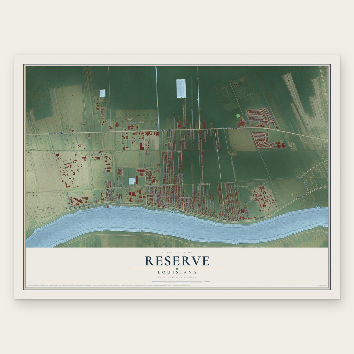 Reserve, Louisiana map print, the full design