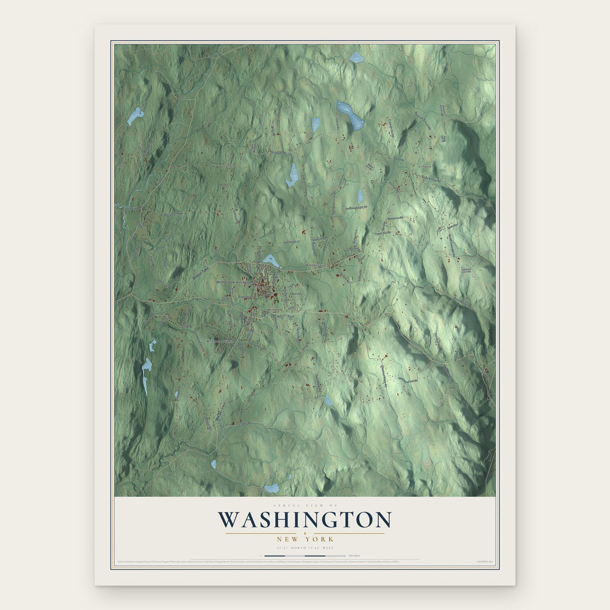 Washington, New York map print, the full design