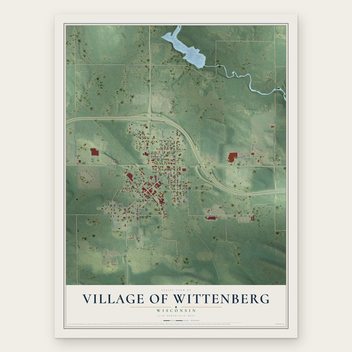 Wittenberg, Wisconsin map print, the full design