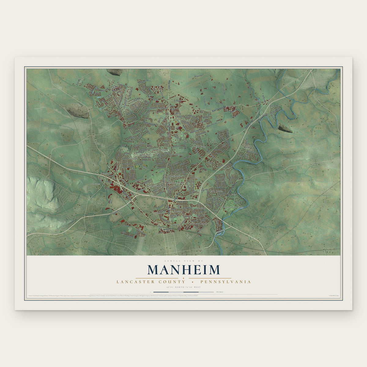 Manheim, Lancaster County, Pennsylvania map print, the full design
