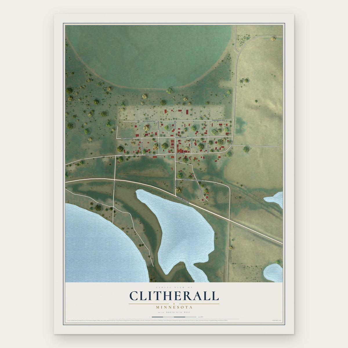 Clitherall, Minnesota map print, the full design
