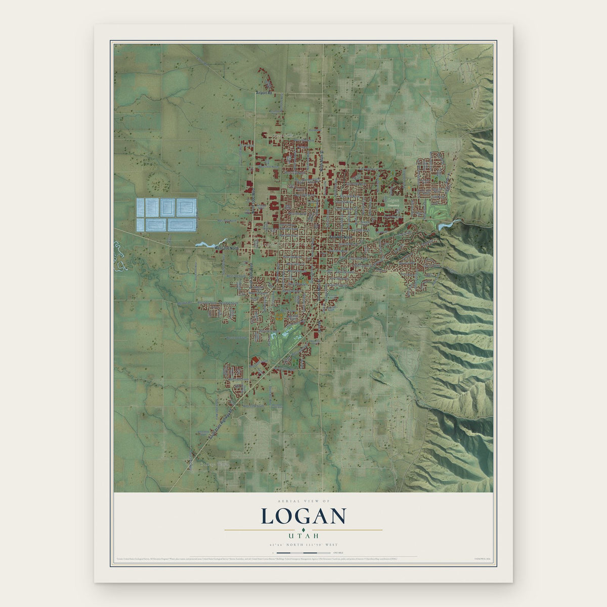 Logan, Utah map print, the full design