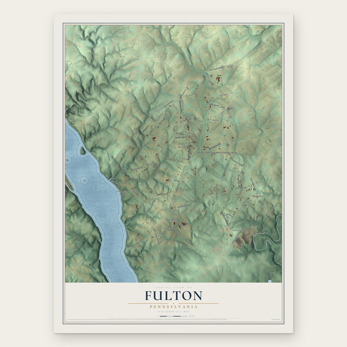 Fulton, Pennsylvania map print, the full design