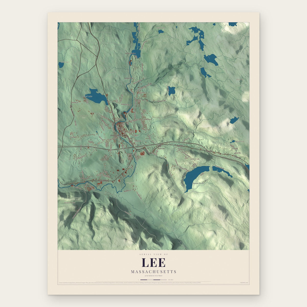 Lee, Massachusetts map print, the full design