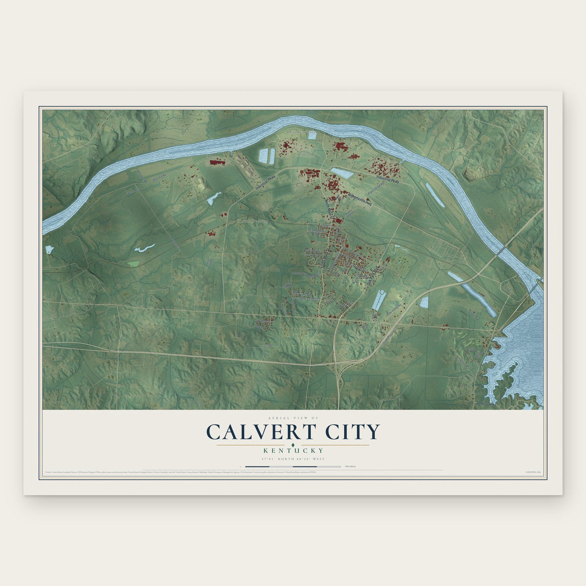 Calvert City, Kentucky map print, the full design