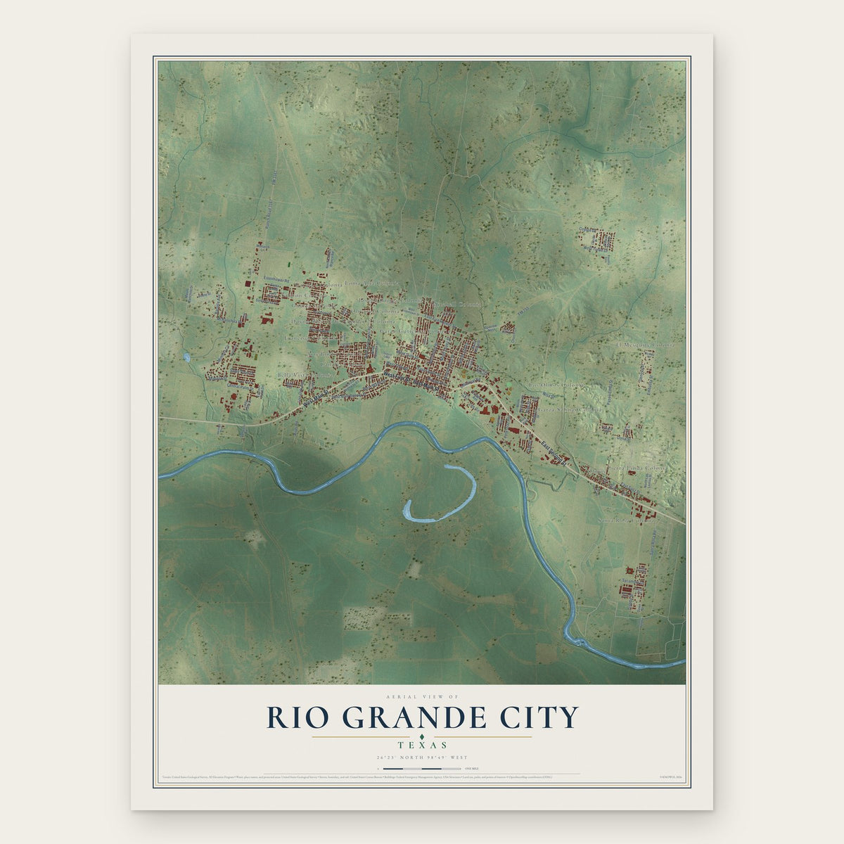 Rio Grande City, Texas map print, the full design