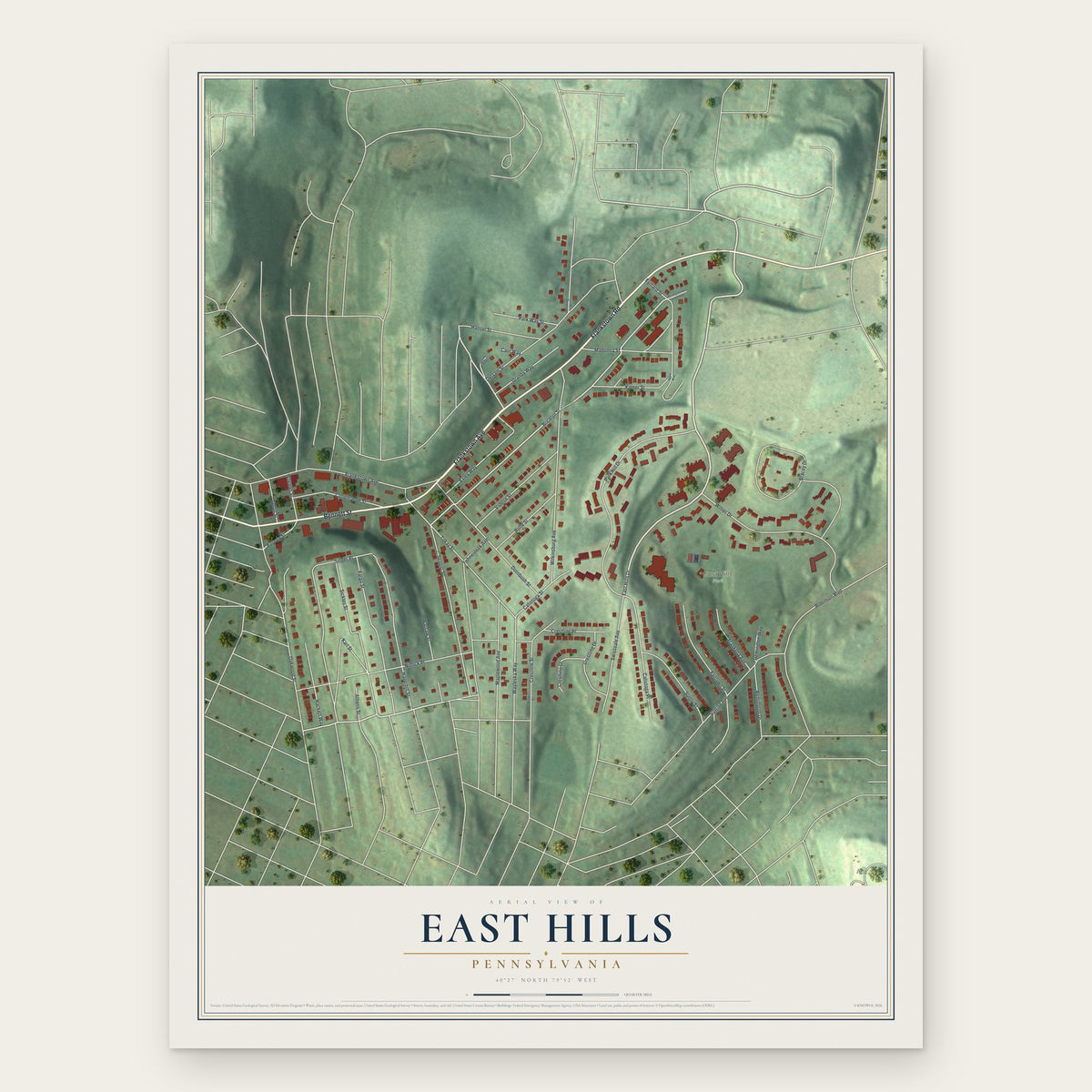 East Hills, Pennsylvania map print, the full design