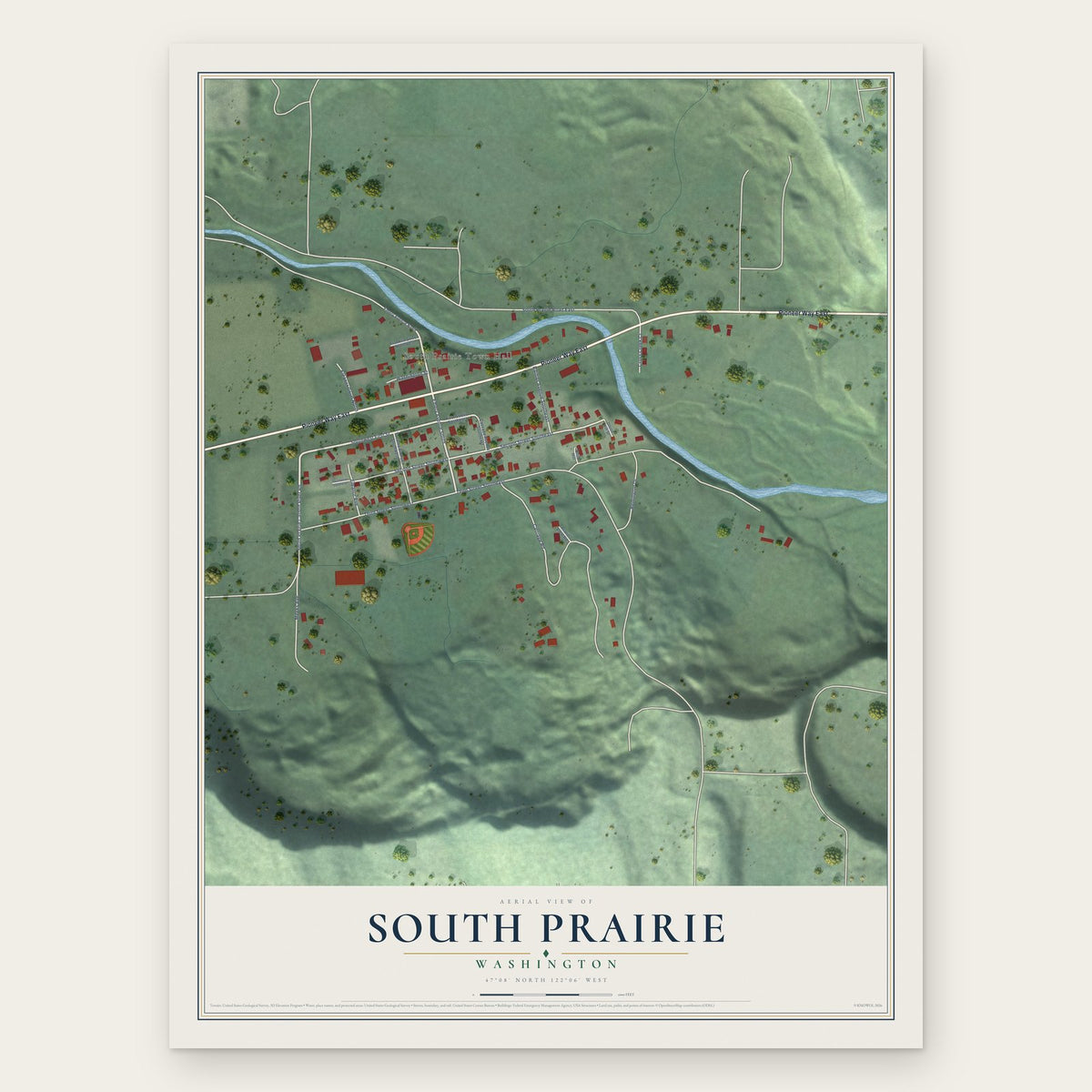South Prairie, Washington map print, the full design