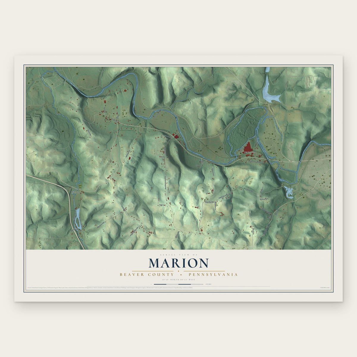 Marion, Beaver County, Pennsylvania map print, the full design