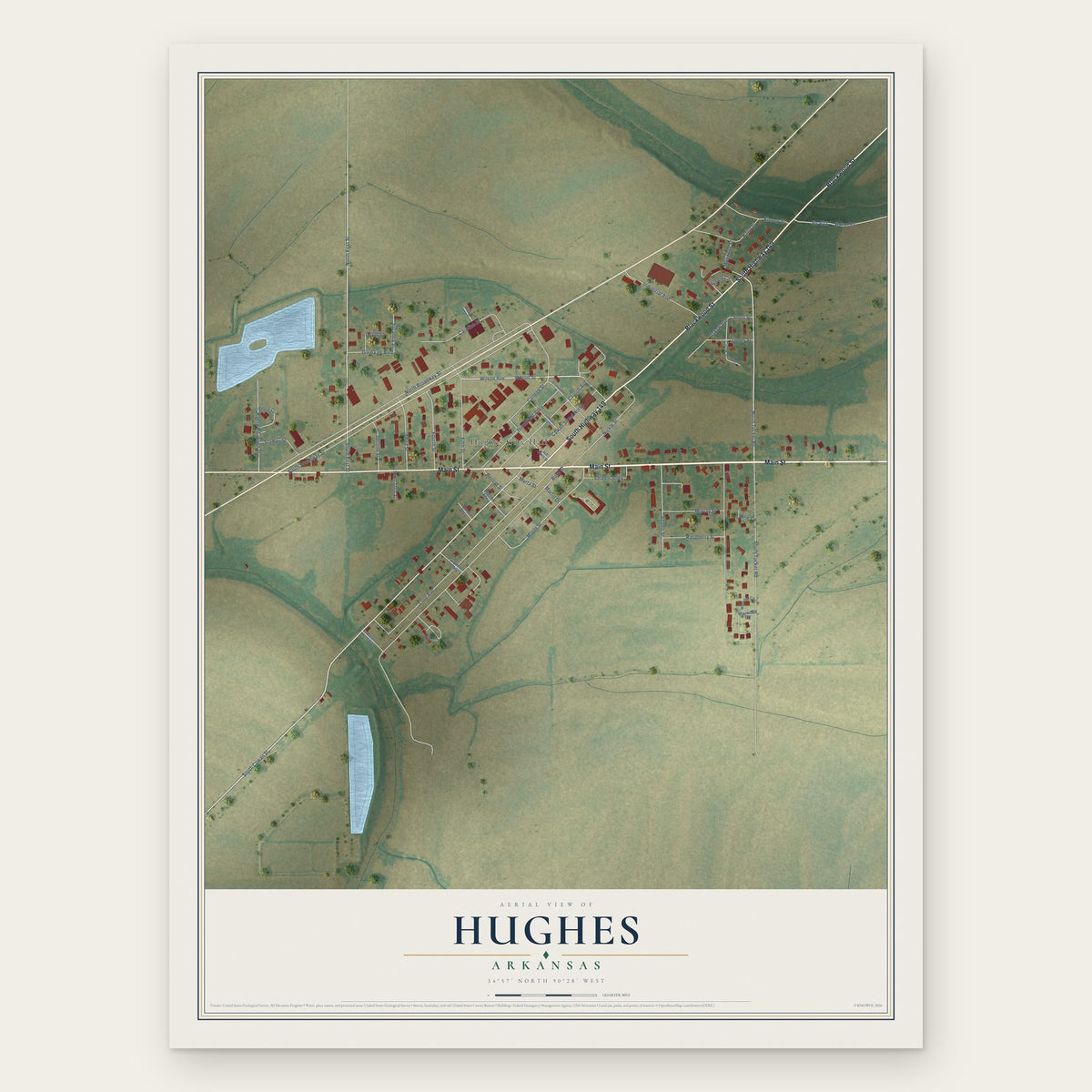 Hughes, Arkansas map print, the full design
