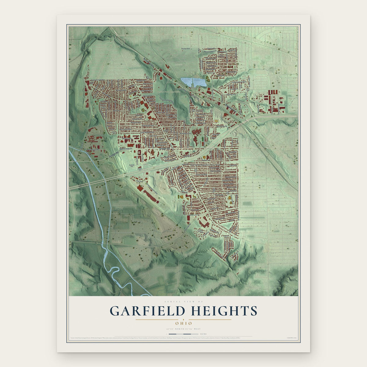 Garfield Heights, Ohio map print, the full design