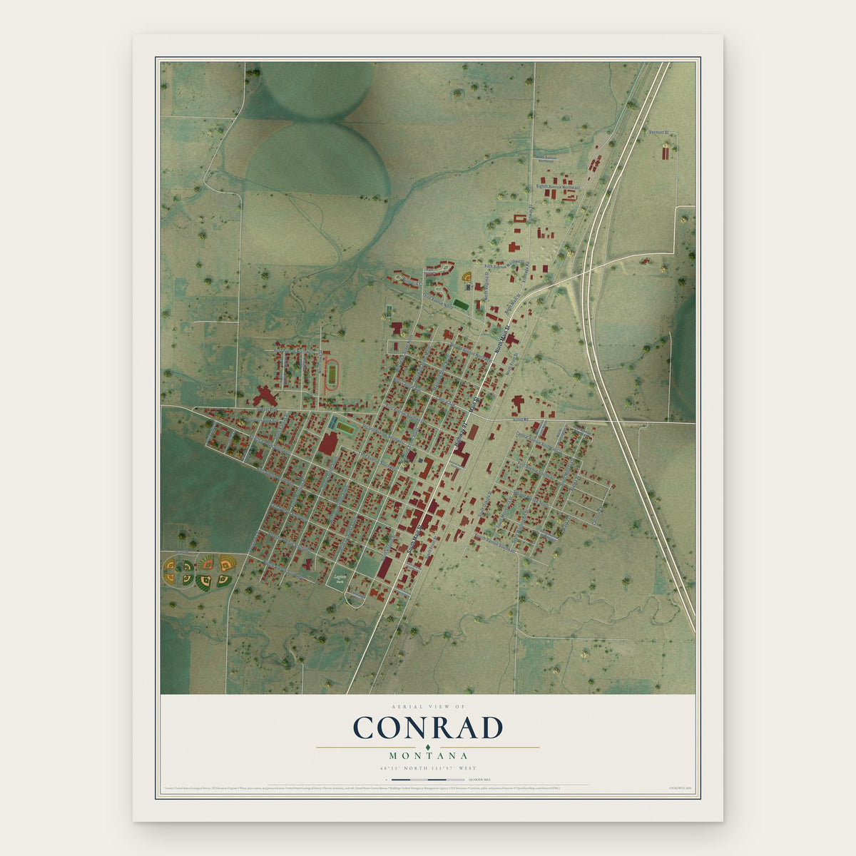 Conrad, Montana map print, the full design