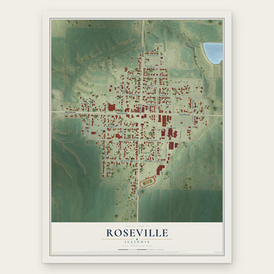 Roseville, Illinois map print, the full design