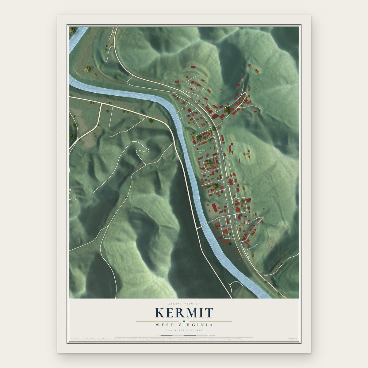 Kermit, West Virginia map print, the full design