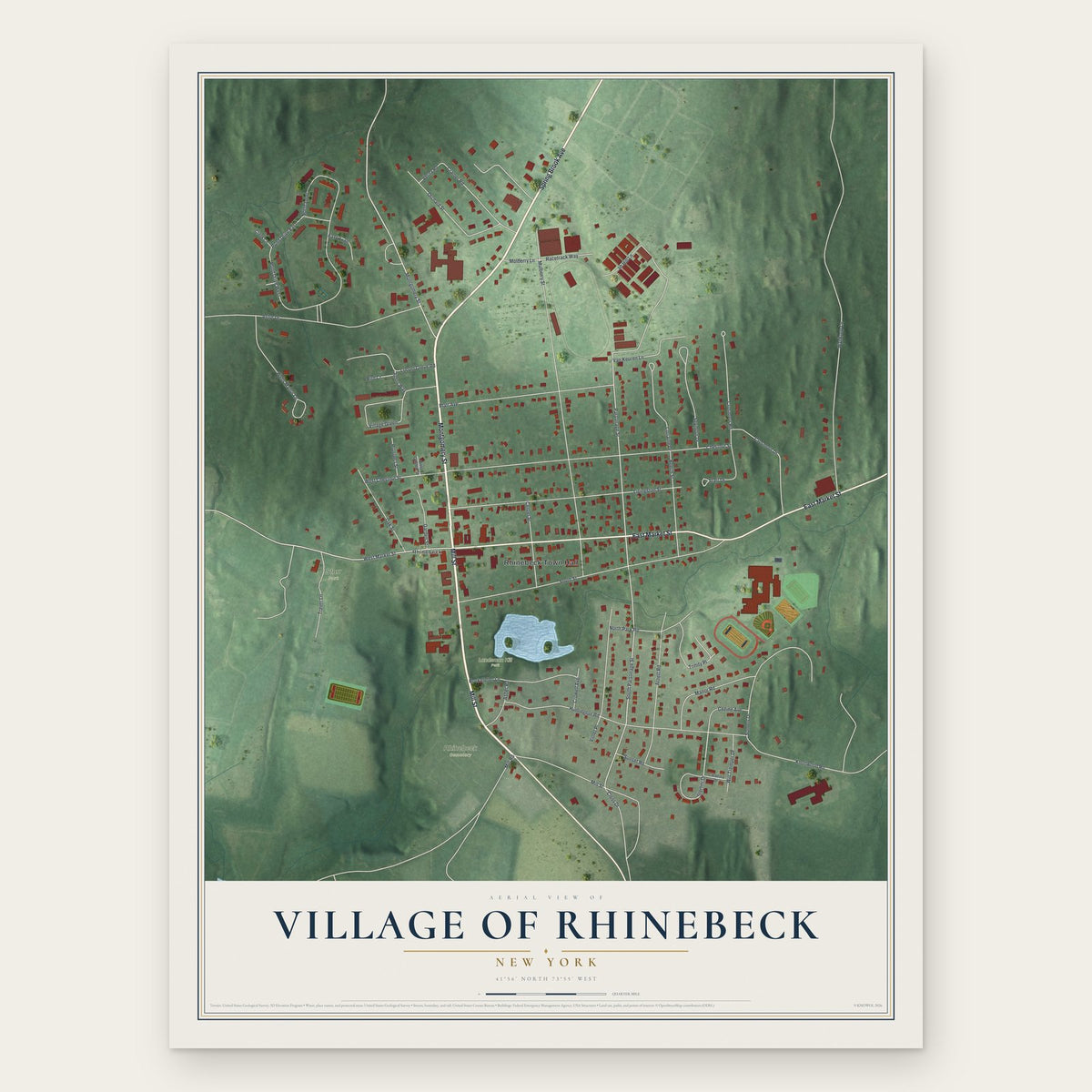 Village of Rhinebeck, New York map print, the full design