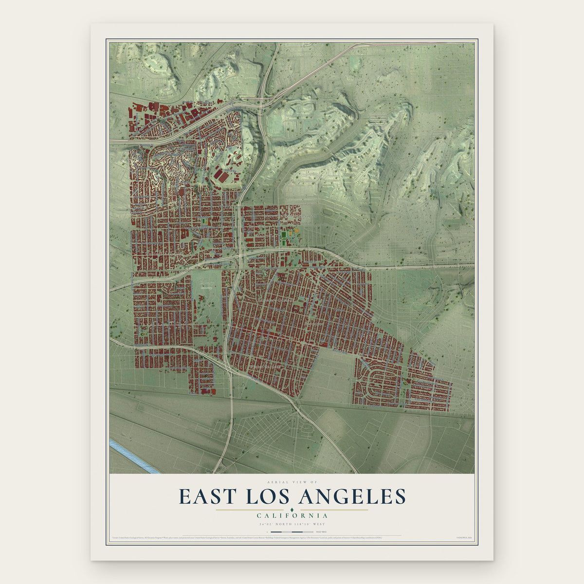 East Los Angeles, California map print, the full design