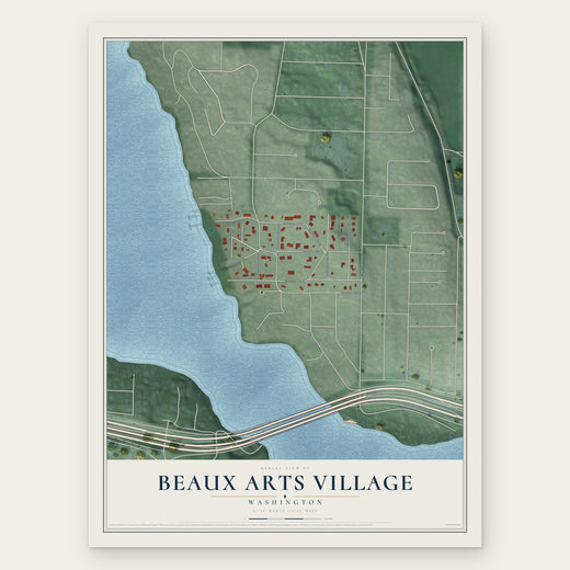 Beaux Arts Village, Washington map print, the full design