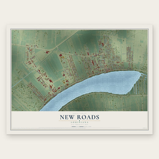 New Roads, Louisiana map print, the full design